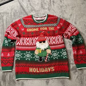 Holiday Time Sweater Men’s Large Red Pullover Gnome for the Holidays Christmas